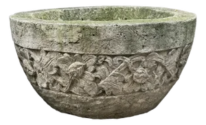 Vintage Stone Cement Carved Rustic Planter Bowl