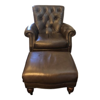 Vintage Leather Chair & Ottoman Set For Sale