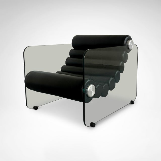 Leather and Glass Hyaline Armchair by Fabio Lenci for Comfortline, Italy, 1960s For Sale - Image 4 of 9