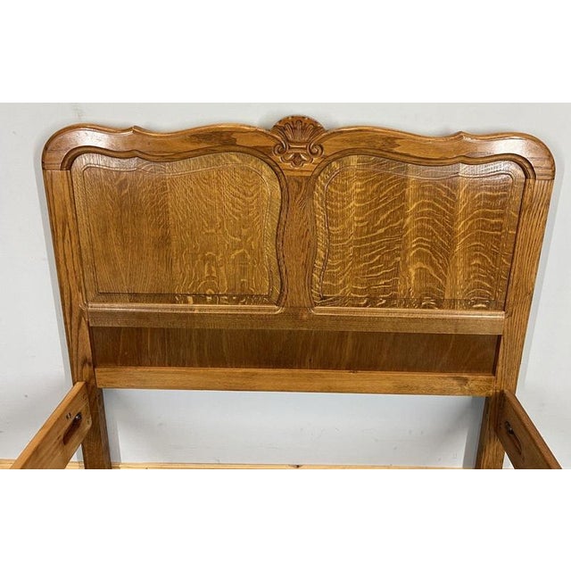 Brown Vintage French Louis XVI Style Oak Single Bed Frame with Carved Headboard For Sale - Image 8 of 13