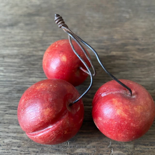 Mid-Century Alabaster Stone Persimmon and Cluster of Cherries Fruit- Set of 2 For Sale - Image 9 of 12
