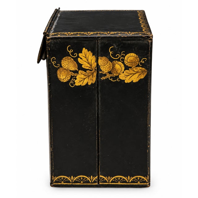 Mid 20th Century Vintage Black & Gold Floral Toleware 3-Piece Desk Set For Sale - Image 5 of 7