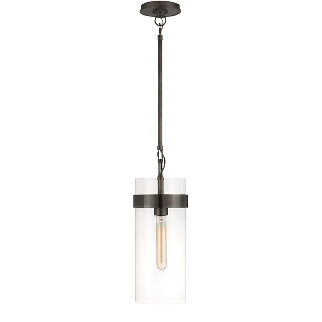Ian K. Fowler for Visual Comfort Signature Presidio Small Pendant in Bronze with Clear Glass For Sale