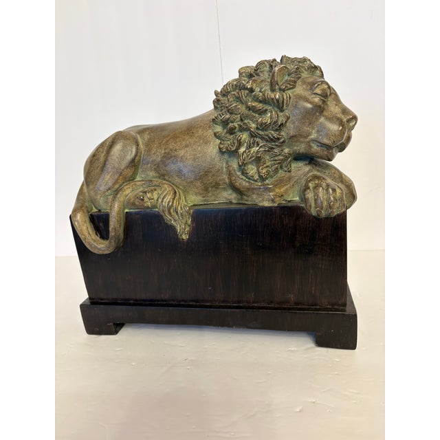 Black Vintage Austin Productions Sleeping Lion Sculpture on Wooden Base For Sale - Image 8 of 8