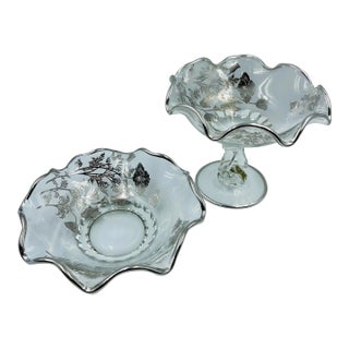 Mid 20th Century Silver City Glass Co. “Flanders Clear” Crumple Glass Compote & Corresponding Bowl Set - 2 Pieces For Sale