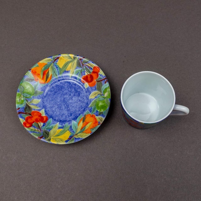 Ceramic Mid 20th Century Laure Japy Paris Limoges Jardin Bleu Fruit Demitasse Cup & Saucer Set- 14 Pieces For Sale - Image 7 of 9