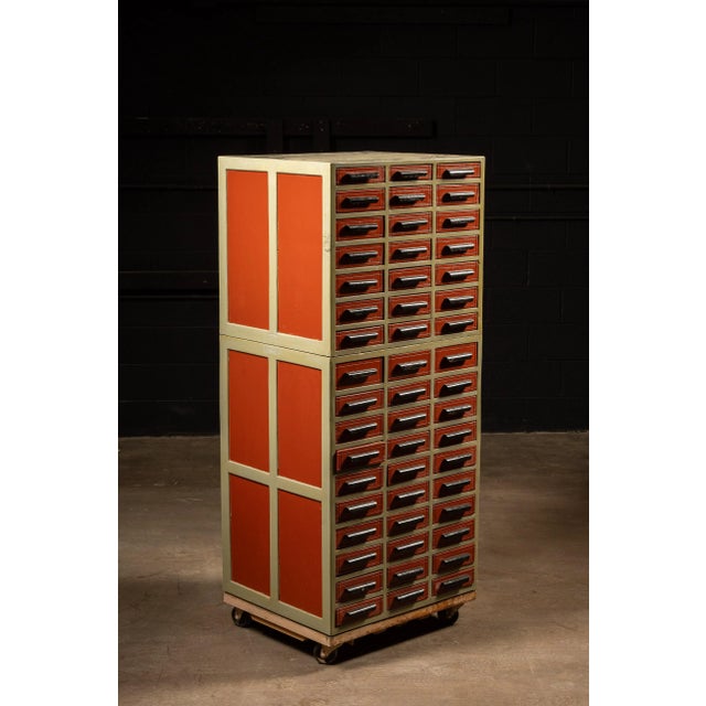Vintage 102-Drawer Industrial Wheeled Parts Cabinet For Sale In Chicago - Image 6 of 12