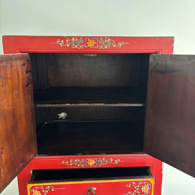 Chinoiserie Asian Wooden Cabinet with Flowers and Birds Decor For Sale - Image 3 of 10
