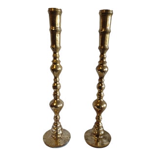 Pair Late 20th Century Brass Floor Candle Stands For Sale