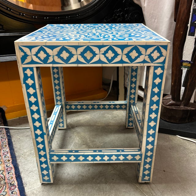 Blue Bone Inlay Side Table/ Seat For Sale - Image 8 of 11