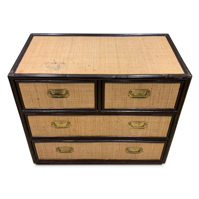 Mid-Century Chest of Drawers in Rattan and Ebonised Wood with Brass Handles, 1890s For Sale - Image 10 of 18