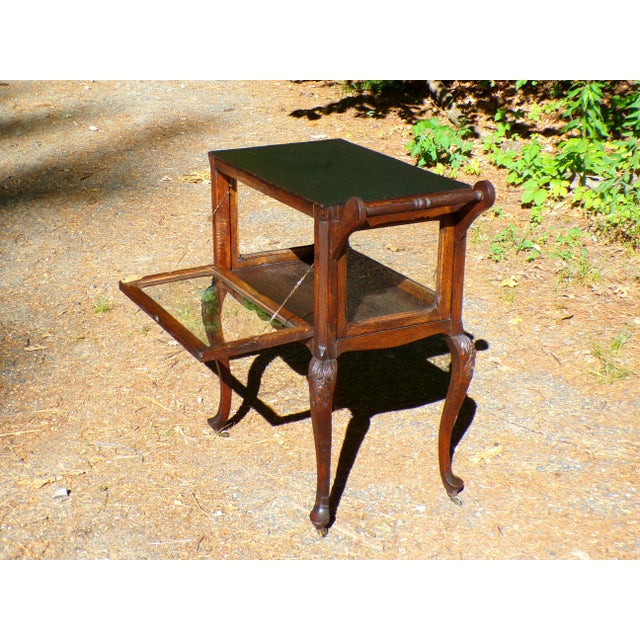 Antique Solid Oak Vitrine Cabinet Serving Bar Tea Cart Trolley For Sale - Image 9 of 18