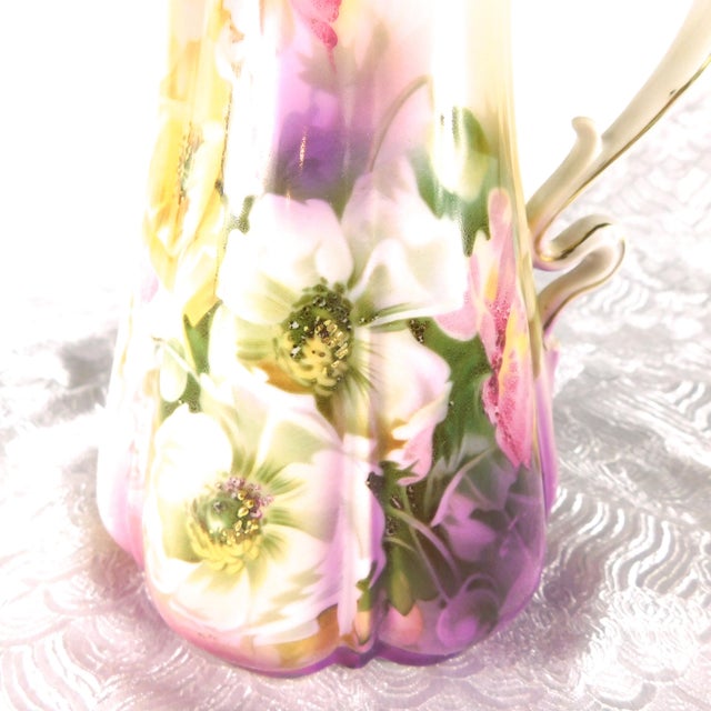 Contemporary Late 18th Century Pink and Purple Reinhold Schlegelmilch Chocolate Pot With Flower Shaped Handle For Sale - Image 3 of 12