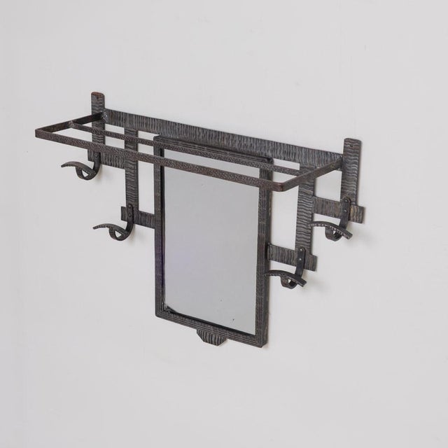 1930s 1930s French Art Deco Iron Wall Rack With Mirror For Sale - Image 5 of 12
