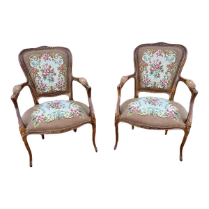 Early 20th Century Pair Antique Louis XV Style Fruitwood Armchairs