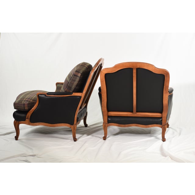 New Ralph Lauren Plaid Tartan Wool and Leather on Vintage Louis XV-Style Versailles Library Chairs - 2 Pieces For Sale - Image 15 of 18