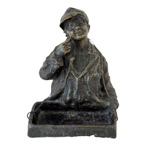 Antique French Bronze “Gamin” Boy Ashtray or Pen Tray – c.1900 Realist Sculpture