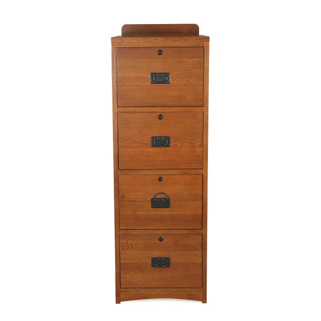 Arts & Crafts Crafters and Weavers Mission Solid Oak 4 Drawer File Cabinet For Sale - Image 3 of 7