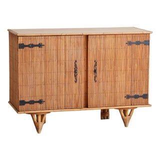 French Bamboo Credenza with Key Attributed to Adrien Audoux & Frida Minet, 1960s For Sale