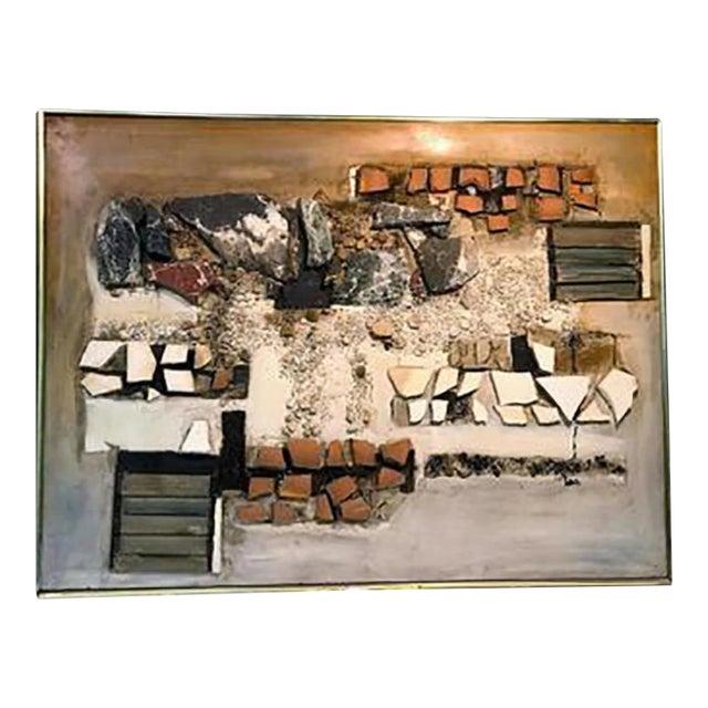 1970s Richard Lee Modern Stone, Wood, Terra Cotta Painted Wall Sculpture For Sale