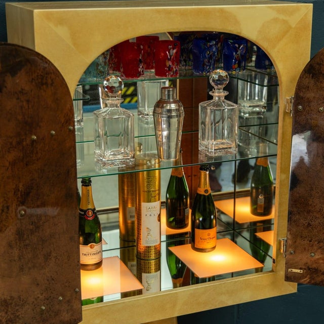 Vintage Italian Goatskin Bar Cabinet on Pedestal Base by Aldo Tura, 1960 For Sale - Image 12 of 18