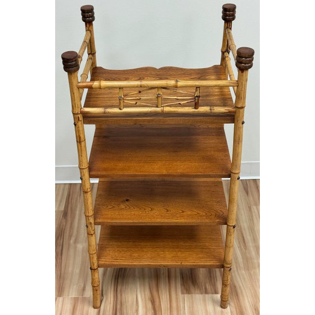Wood Vintage Scorched Bamboo Four Tier Bookshelf Etagere For Sale - Image 7 of 10
