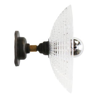 Holophane Glass, Cast Iron, and Brass Wall Lamp For Sale