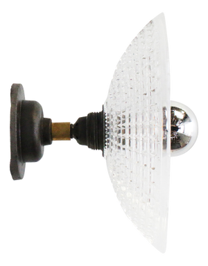Holophane Glass, Cast Iron, and Brass Wall Lamp