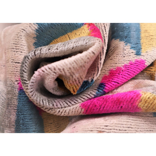 Pink Contemporary Pink Navy Gray Velvet Throw Pillow & Down Insert For Sale - Image 8 of 9