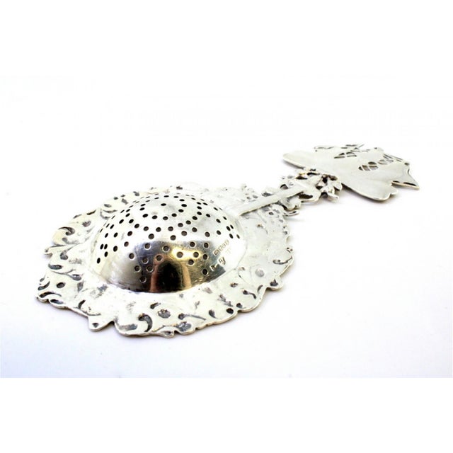 Silver Tea Strainer with Reliefs, Applications and Caravel Cut-Out Handle For Sale - Image 4 of 8