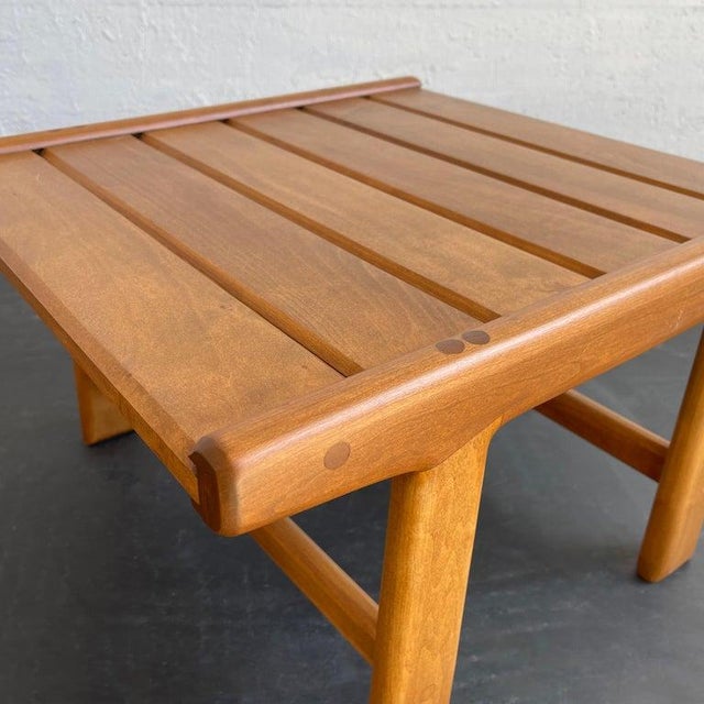 1970s Hand Crafted Slat Elm Wood Side Table Ottoman For Sale - Image 9 of 9