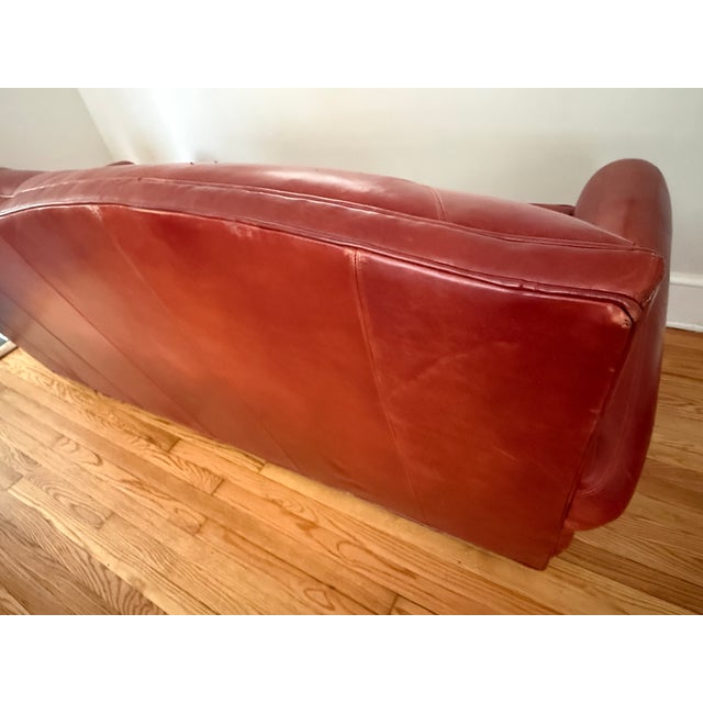 Vintage Ralph Lauren Style Distressed Art Deco Leather Sofa For Sale - Image 15 of 17
