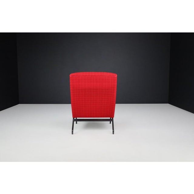 1960s Lounge Chair in Original Red Upholstery attributed to Joseph-André Motte for Steiner, France, 1960s For Sale - Image 5 of 10