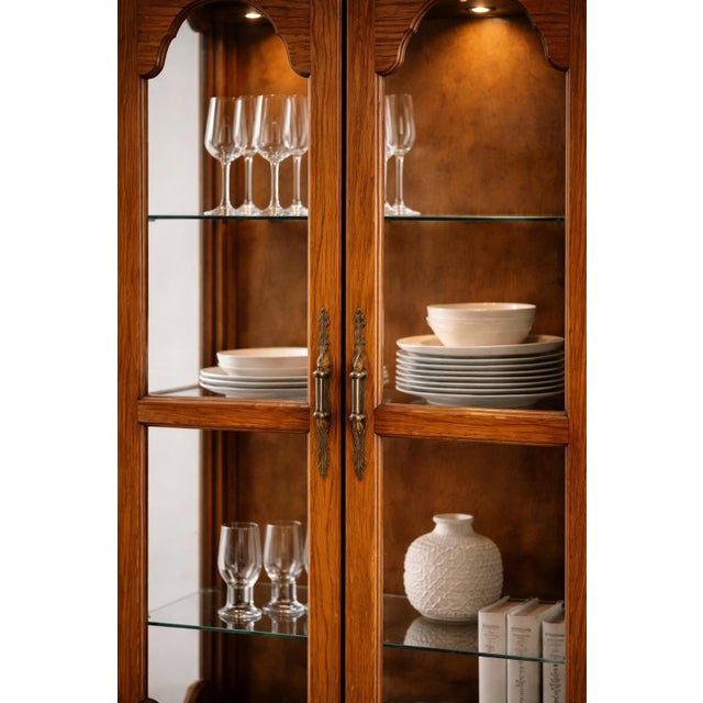 Vintage Harbor House Solid Oak Lighted Curio Cabinet With Glass Sides – Model 9630 – Adjustable Shelves For Sale - Image 9 of 12