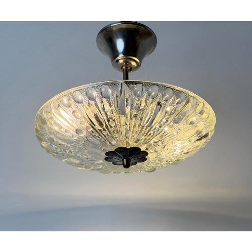 1970s Vintage Swedish Sculptural Glass Ceiling Fixture with Floral Rosette, 1970 For Sale - Image 5 of 18