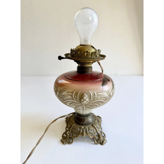 Early 20th Century Hand Painted Floral Gone With The Wind Oil Lamp Converted, w/ Nightlight For Sale - Image 4 of 18