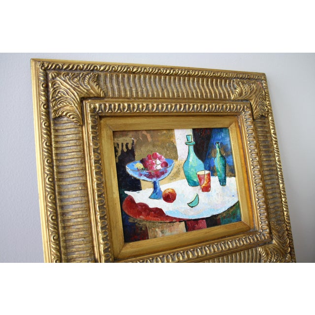 Contemporary Vintage Semi-Abstract Still Life Painting in Gold Frame For Sale - Image 3 of 9