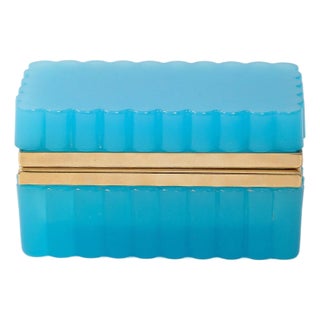 French Opaline Turquoise Scalloped Box, 1890s For Sale