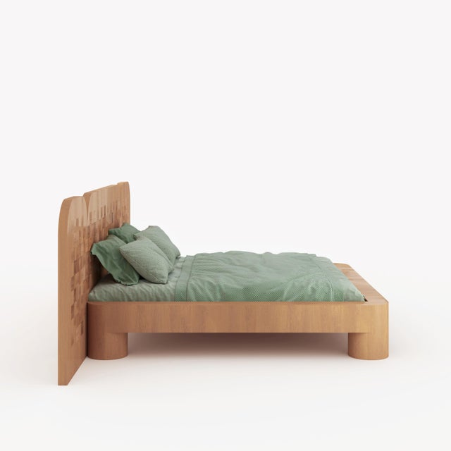 Sally Wood Bed with Marquetry Headboard in Reclaimed Oak by Fred&Juul For Sale - Image 4 of 5
