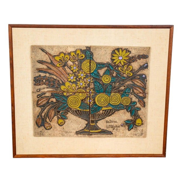 Mid Century Modern Wall Art Ceramic Flowers Studio Plaque Victoria Littlejohn For Sale