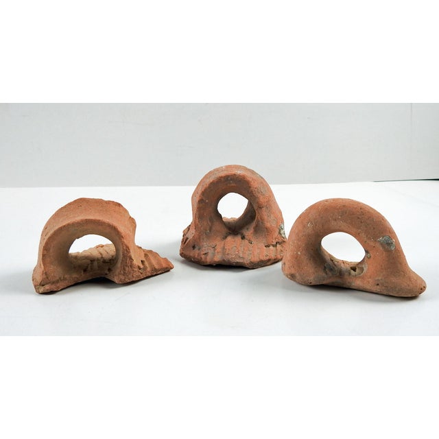 Group of 3 ancient Mediterranean terracotta pottery handle fragments . I have several sets of these, colors vary from...