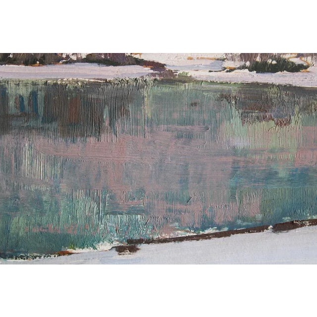 Alfejs Bromults, Winter Landscape, Oil on Cardboard For Sale - Image 3 of 11