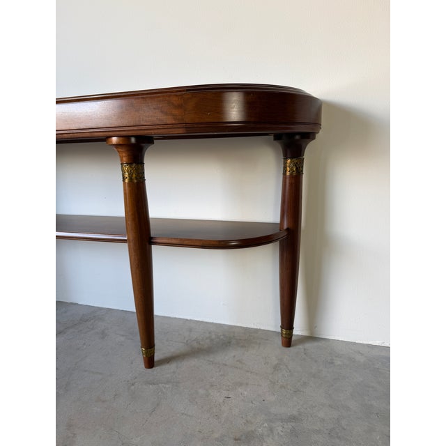 Large- French Art Deco Empire Style Mahogany & Green Marble Top Two-Tier Demilune Console Table For Sale - Image 9 of 17