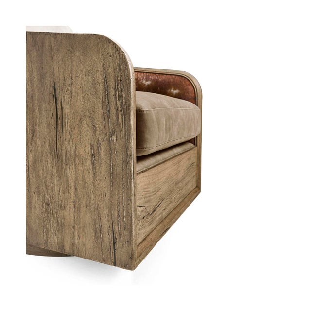 Rustic Modern Leather Swivel Armchair For Sale In Greensboro - Image 6 of 8