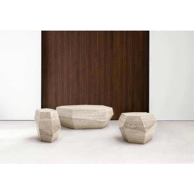 Contemporary Three Rocks Medium Coffee Table in Roman Travertine Stone from Insidherland For Sale - Image 3 of 4