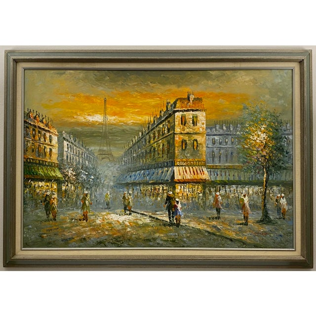 Caroline Burnett Framed Oil on Canvas Painting Paris Eiffel Tower | Chairish