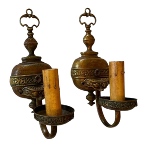 1920s Rare Pair of Spanish Revival Wall Sconces With Original Painted Patina