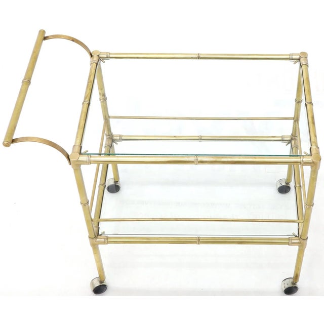 Solid Brass Faux Bamboo Rectangular Shape Two-Tier Serving Cart For Sale - Image 11 of 13
