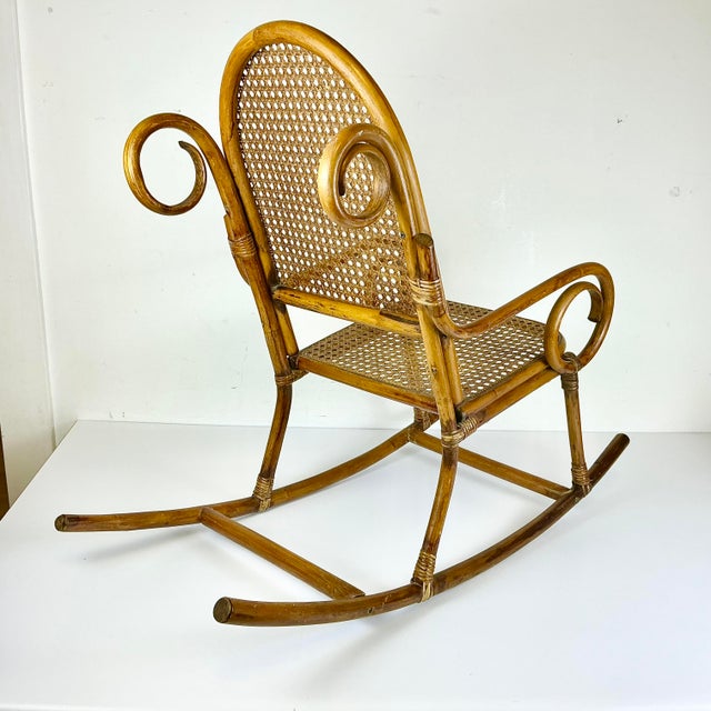 Early 20th C French Boho Chic Coastal Child-Size Bentwood & Cane Rocking Chair, After Thonet For Sale - Image 14 of 15