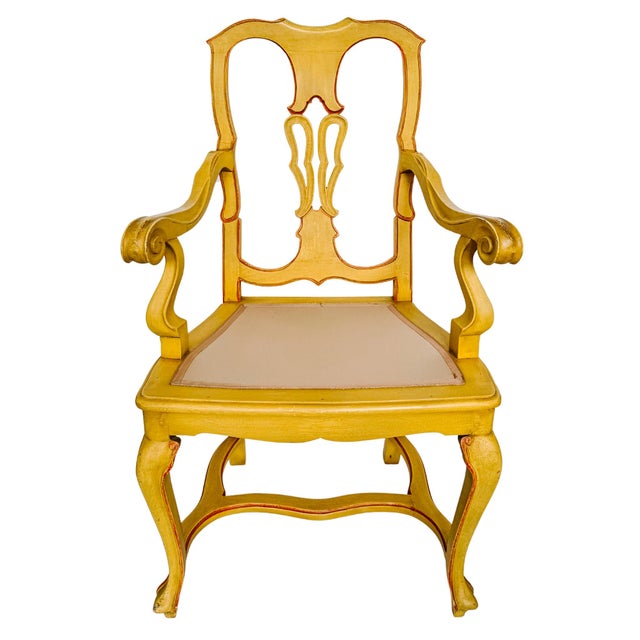 Early 20th Century Venetian Rococo / Louis Revival Style Yellow Wood Upholstered Accent Side Chairs - A Pair For Sale - Image 16 of 17